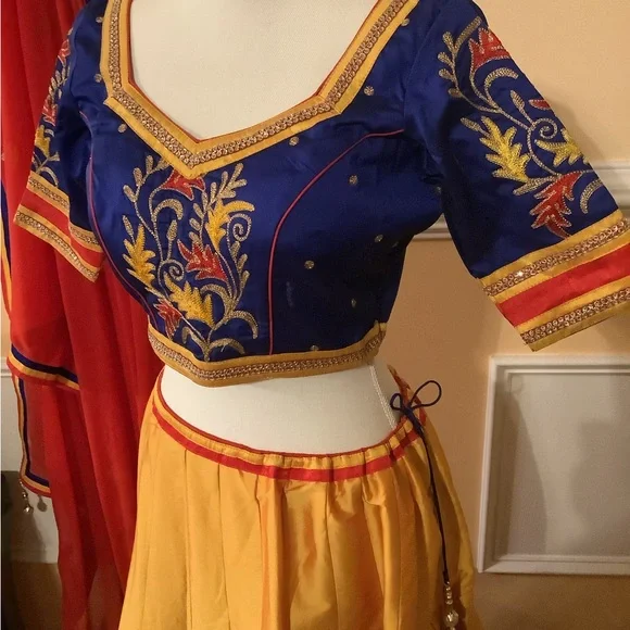 Vibrant Blue and Yellow Embroidered Lehenga Choli - Picture 2 of 12